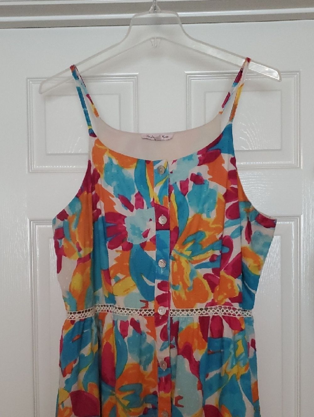 Harlow & Rose Multicolor Floral Midi Dress 2XL Spaghetti Strap Button Front - Picture 2 of 8